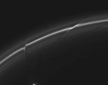 Prometheus cutting channels in the F ring (four video grabs)