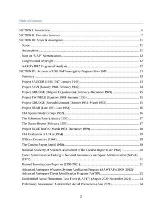AARO, *Historical Record Report Volume 1* (8 Mar 2024), copy via mirror (searched; no mention of this case) · page 3 of 64