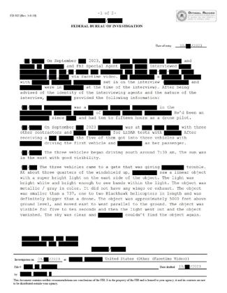 FBI September 2023 Sighting - Serial 5 · page 1 of 2