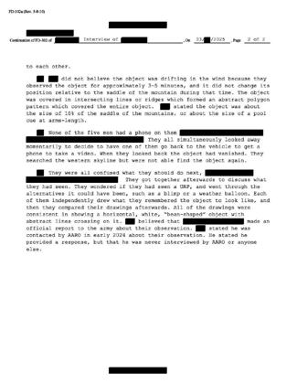 FBI-UAP-D001, FD-302 (war.gov PURSUE Release 03, 12 Jun 2026), via mirror · page 2 of 2