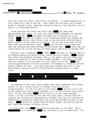 FBI-UAP-D024, FD-302 "Airborne Lights and Triangle" (war.gov, PURSUE Release 05, 7 Aug 2026), via mirror · page 2 of 3
