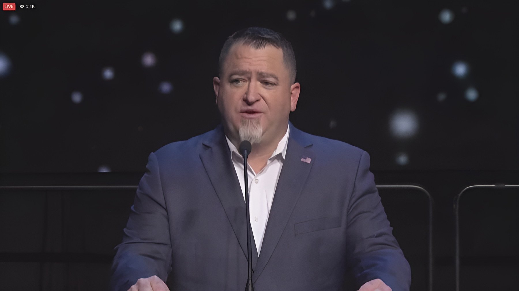 Luis Elizondo speaks at the launch of To The Stars Academy, 11 October 2017, a week after resigning from the Pentagon (frame from TTSA's live stream).