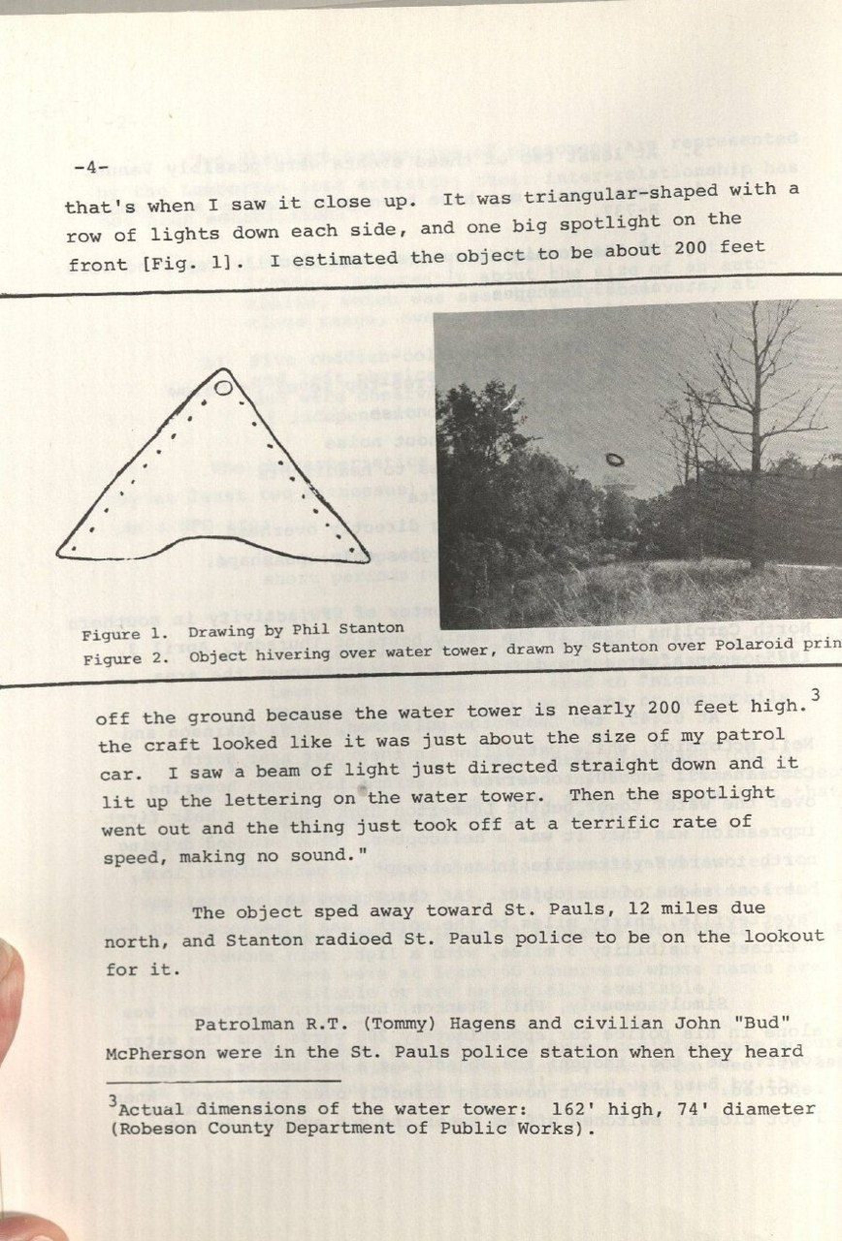 Patrolman Phil Stanton's drawing and water-tower overlay